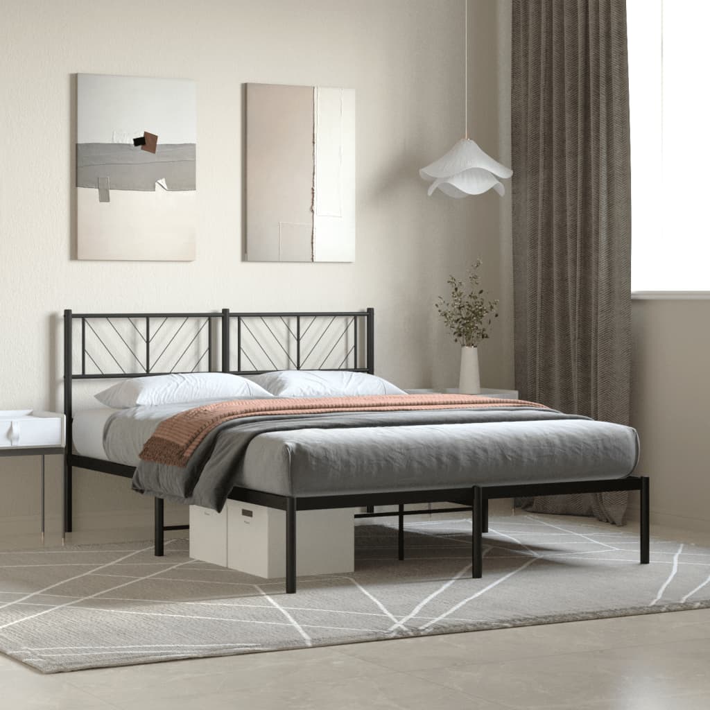 Sengeramme i metall med sengegavl svart 120x200 cm