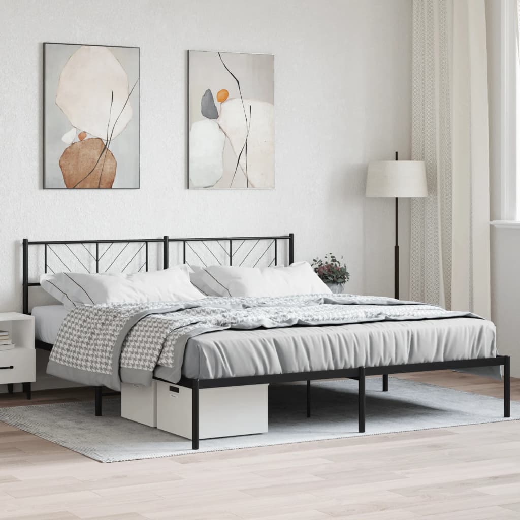 Sengeramme i metall med sengegavl svart 183x213 cm