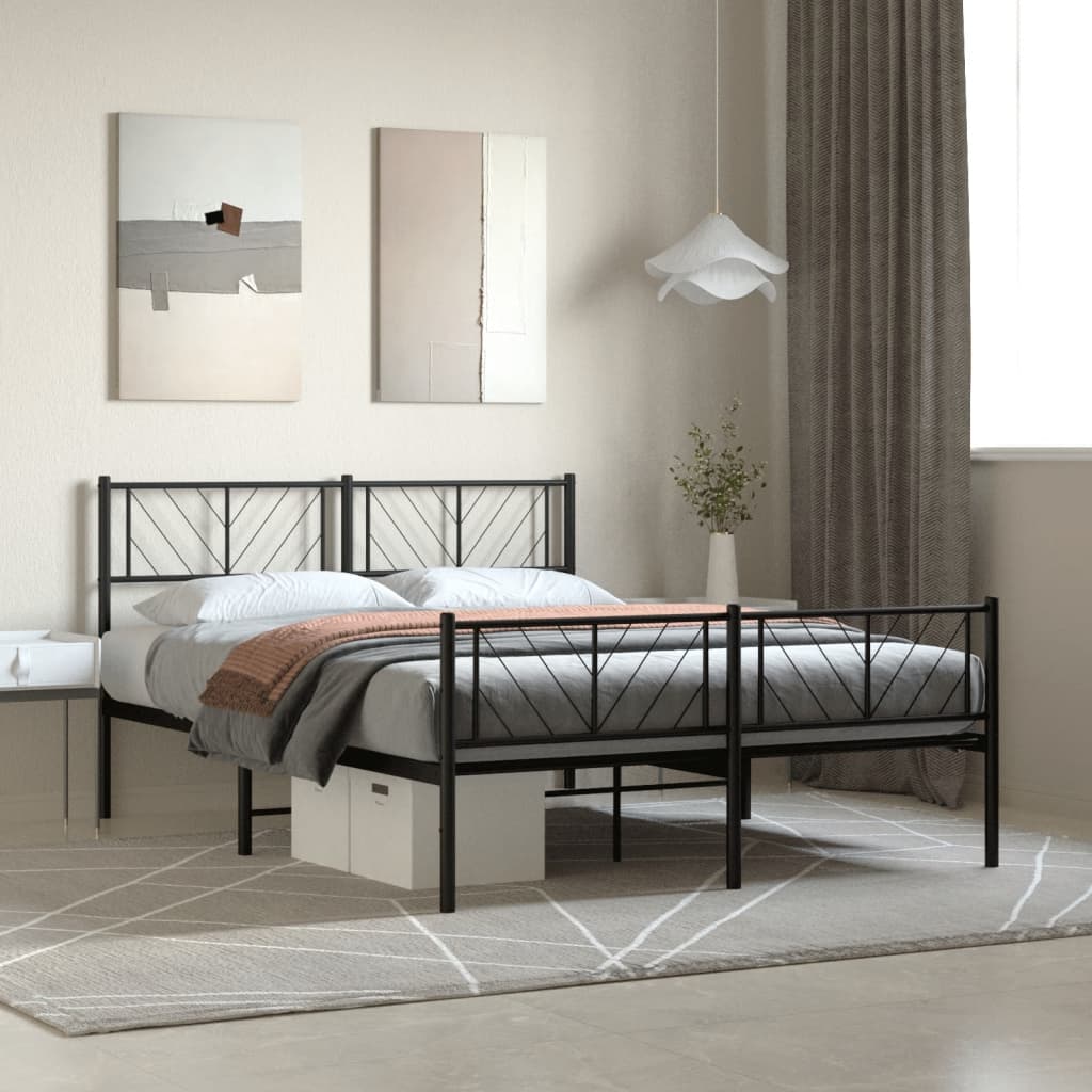 Sengeramme i metall med hode- og fotgavl svart 135x190 cm