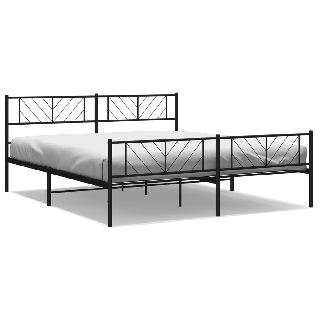 Sengeramme i metall med hode- og fotgavl svart 193x203 cm