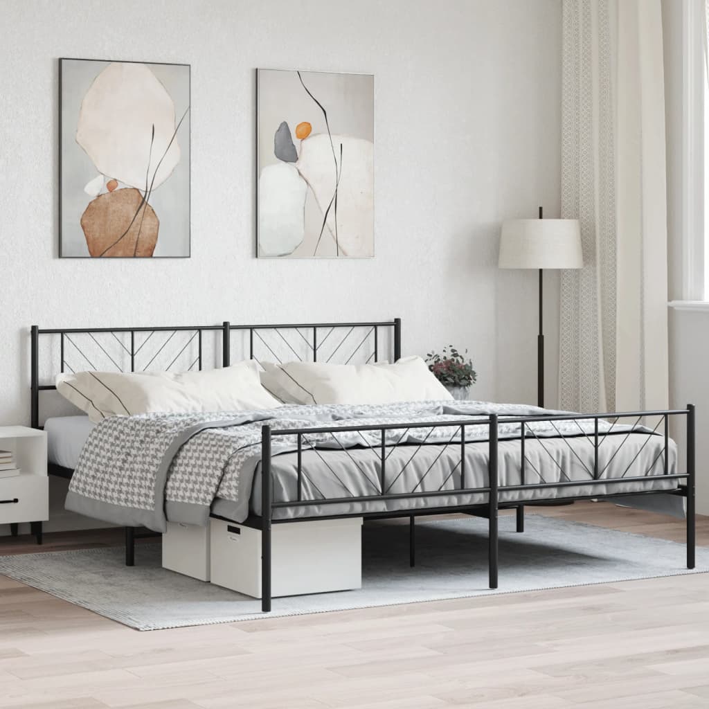 Sengeramme i metall med hode- og fotgavl svart 193x203 cm