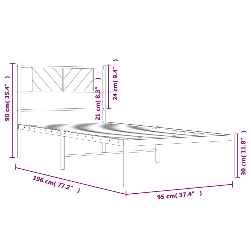 Sengeramme i metall med hodegavl hvit 90x190 cm