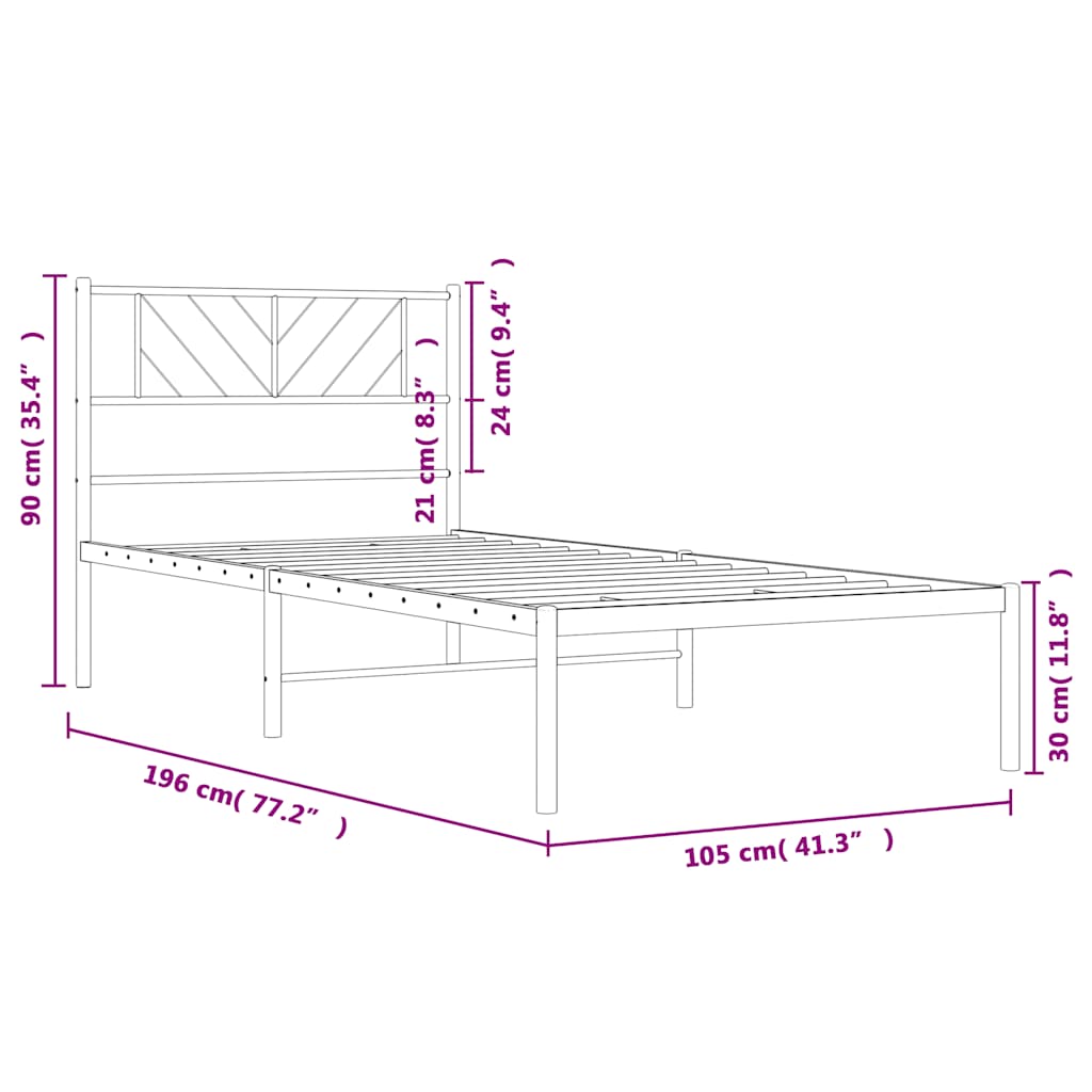 Sengeramme i metall med hodegavl hvit 100x190 cm