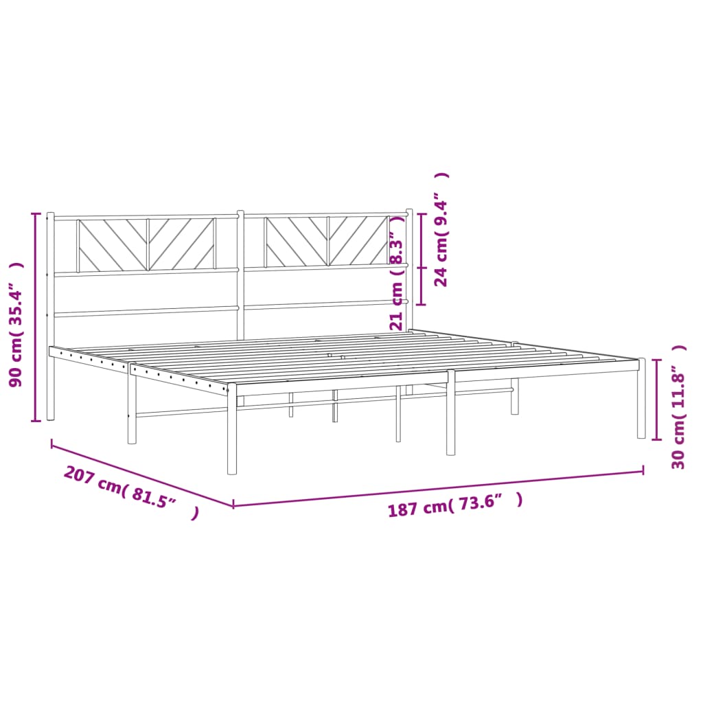 Sengeramme i metall med sengegavl hvit 180x200 cm