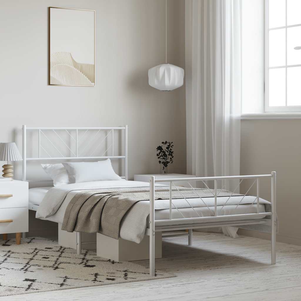 Sengeramme i metall med hode- og fotgavl hvit 100x200 cm