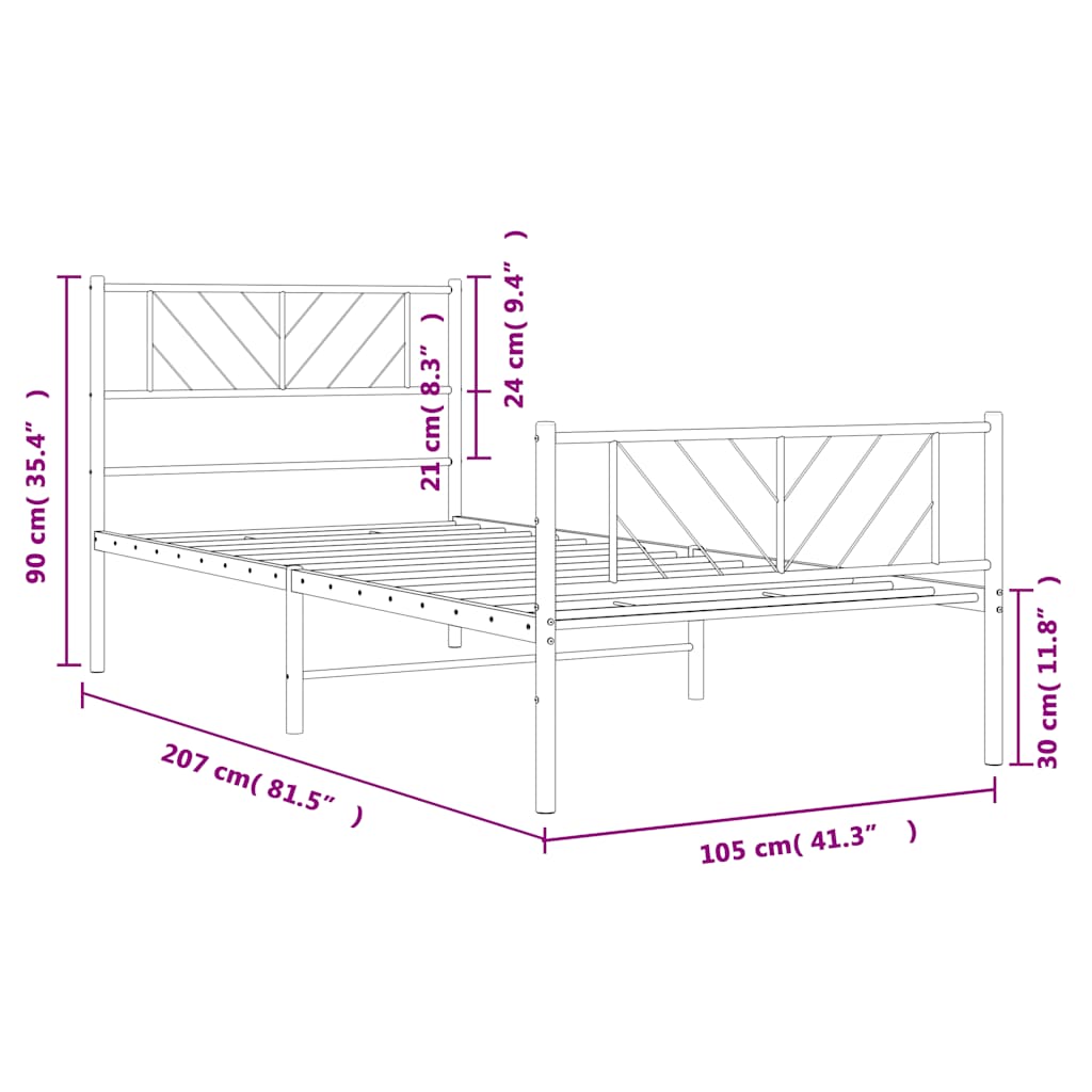 Sengeramme i metall med hode- og fotgavl hvit 100x200 cm