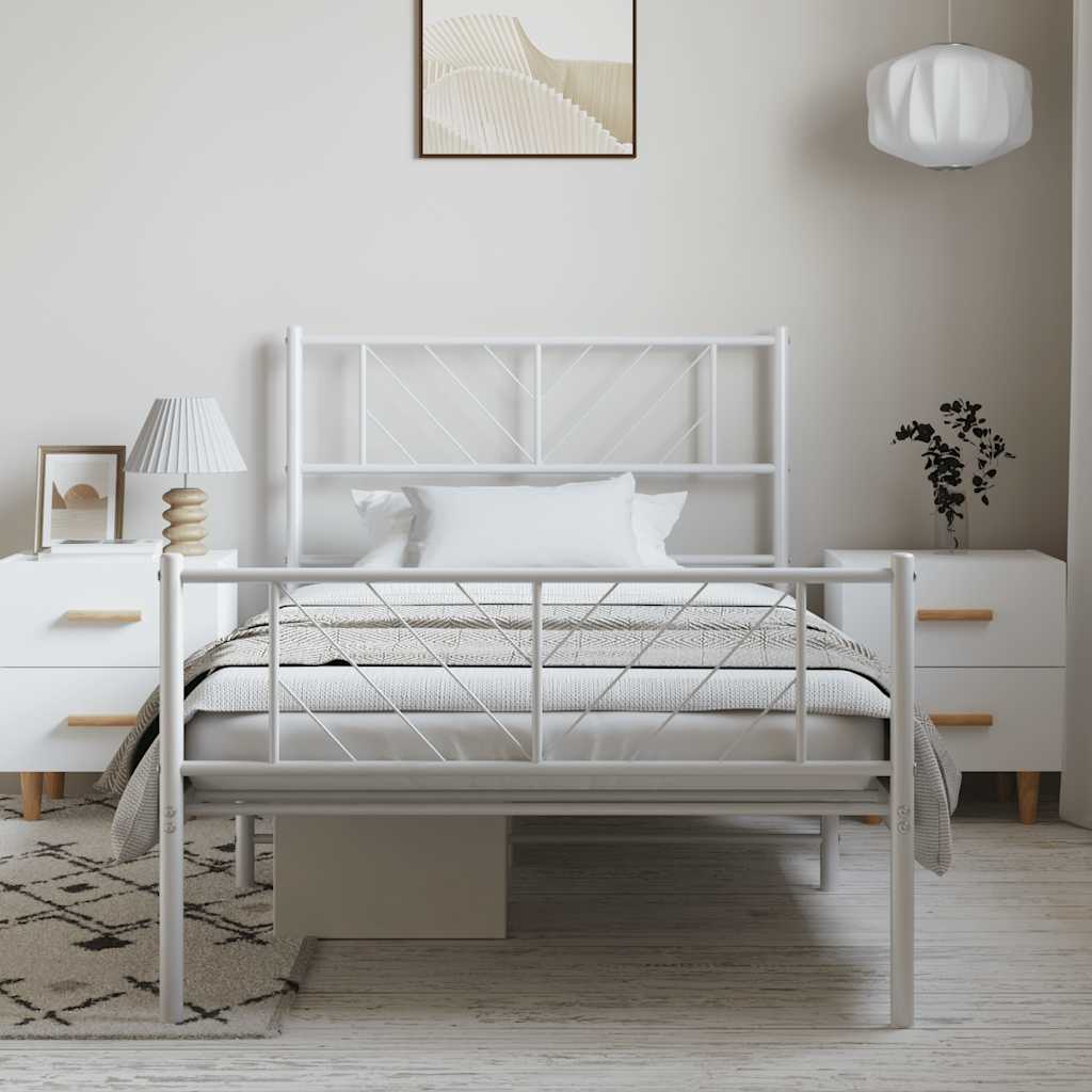 Sengeramme i metall med hode- og fotgavl hvit 100x200 cm