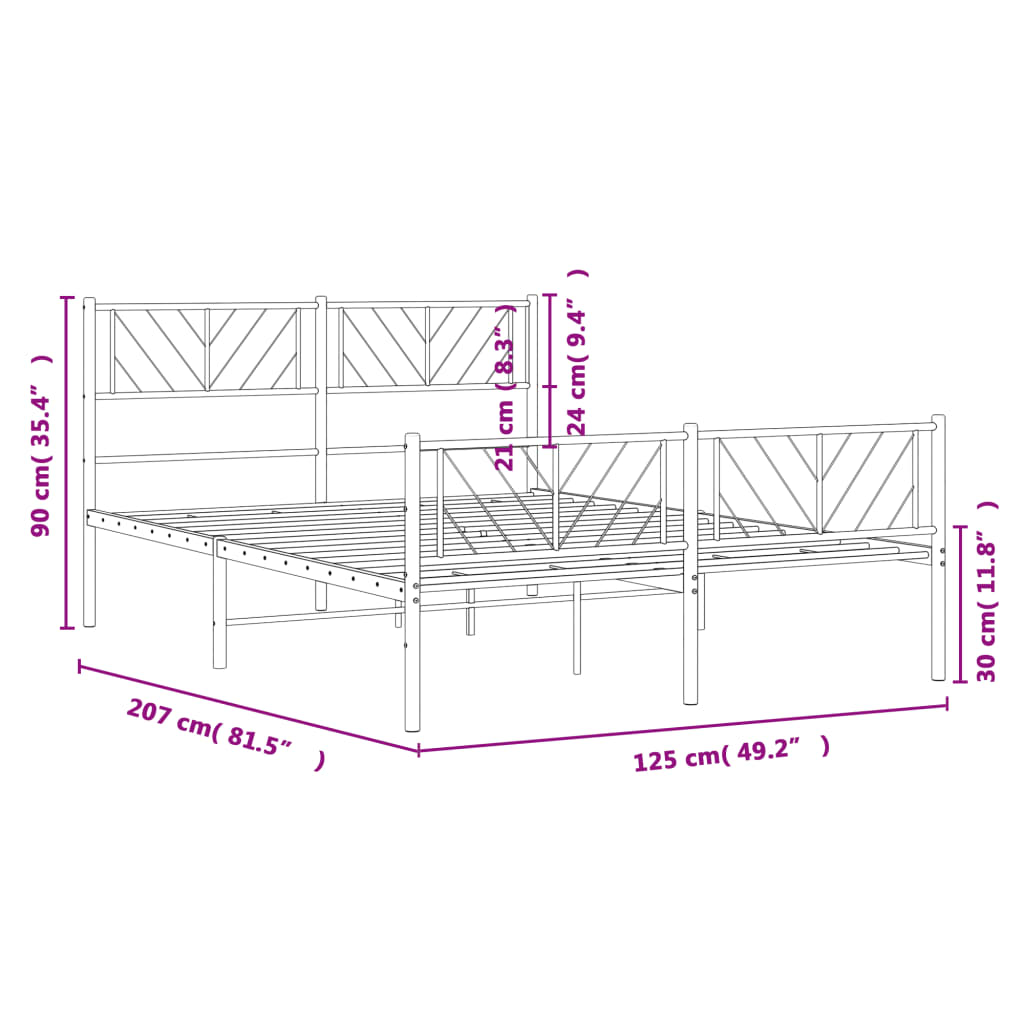 Sengeramme i metall med hode- og fotgavl hvit 120x200 cm
