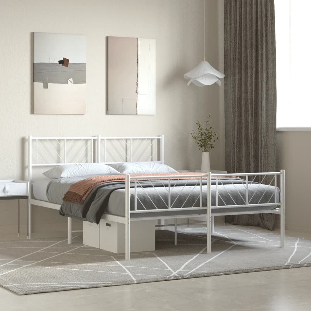 Sengeramme i metall med hode- og fotgavl hvit 120x200 cm