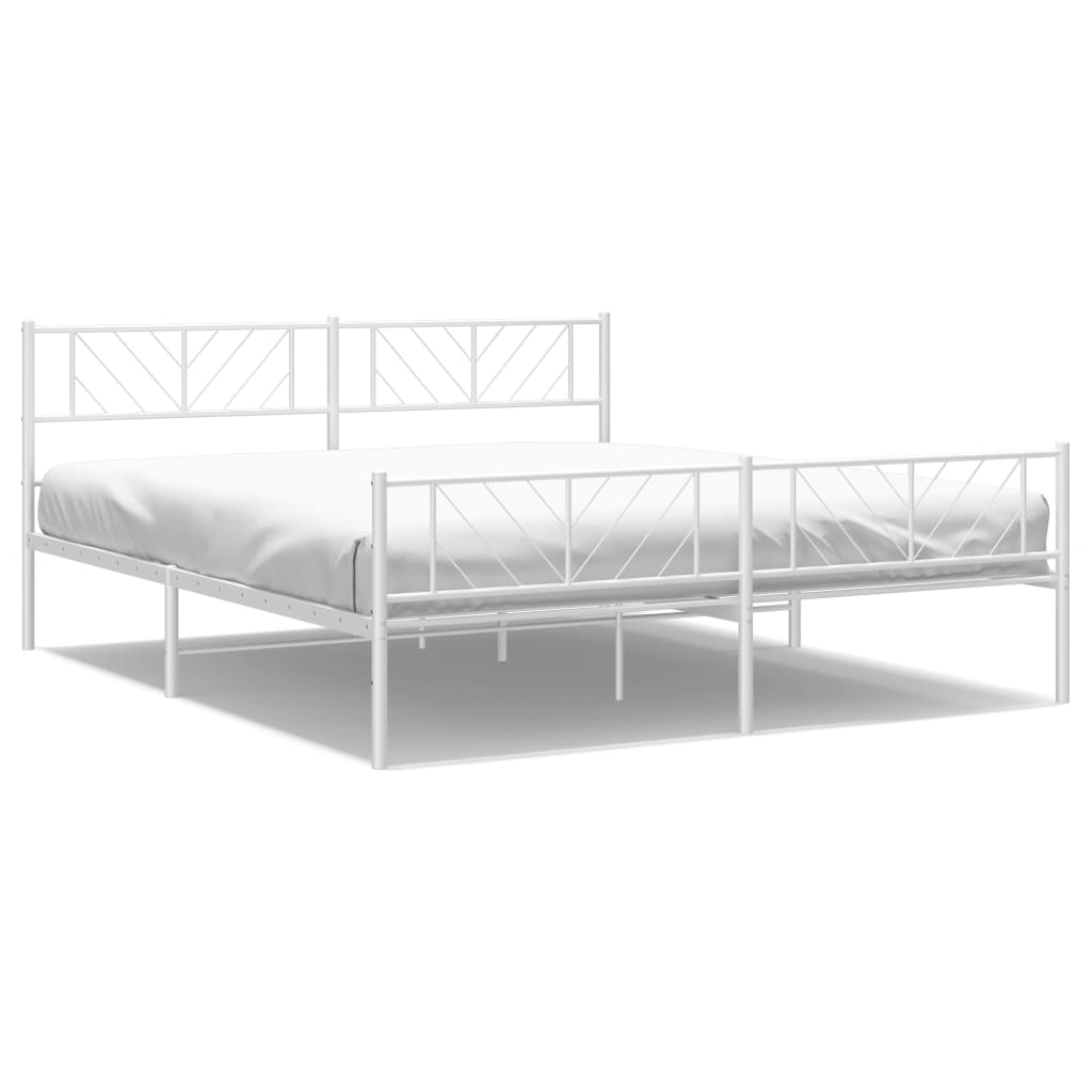 Sengeramme i metall med hode- og fotgavl hvit 193x203 cm