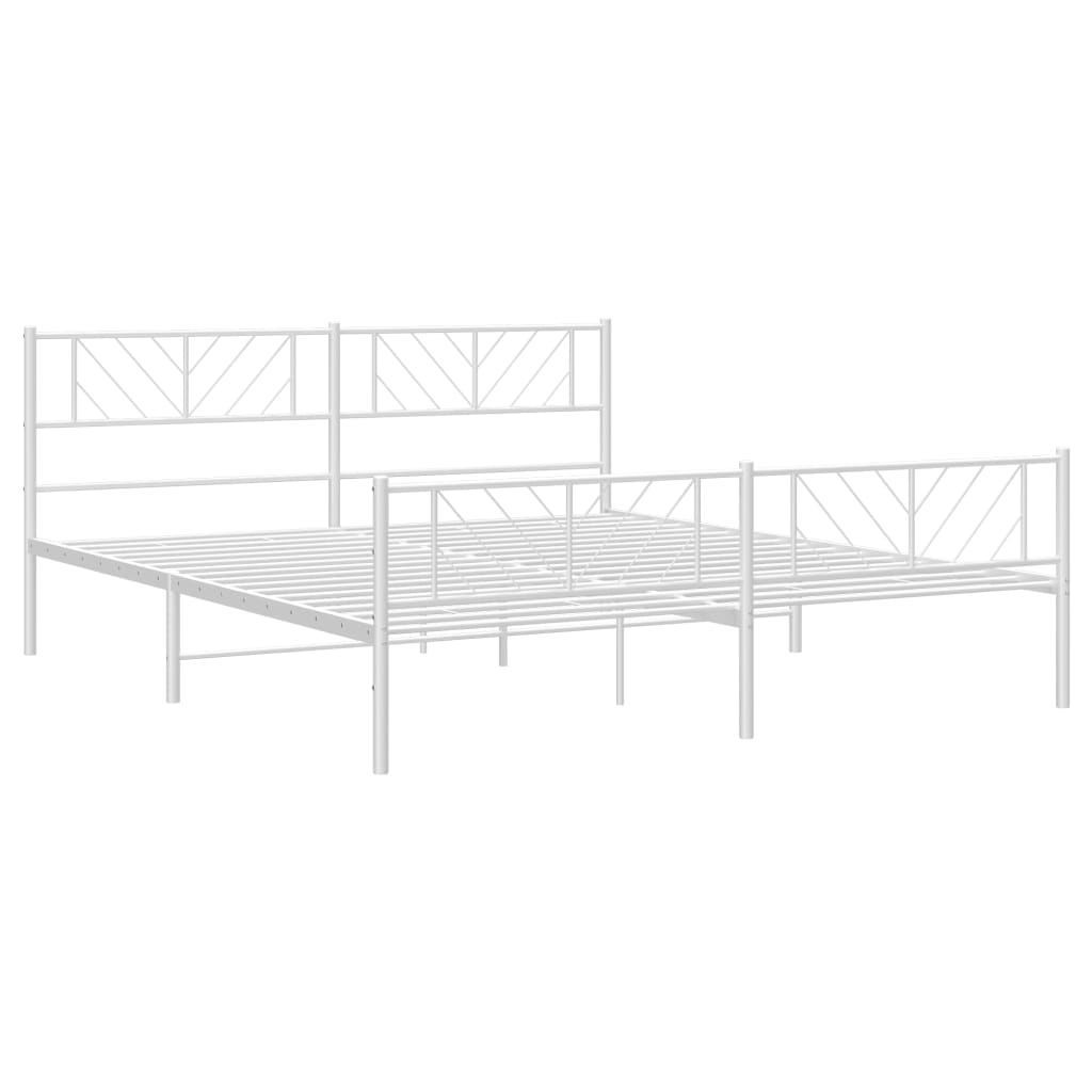 Sengeramme i metall med hode- og fotgavl hvit 193x203 cm