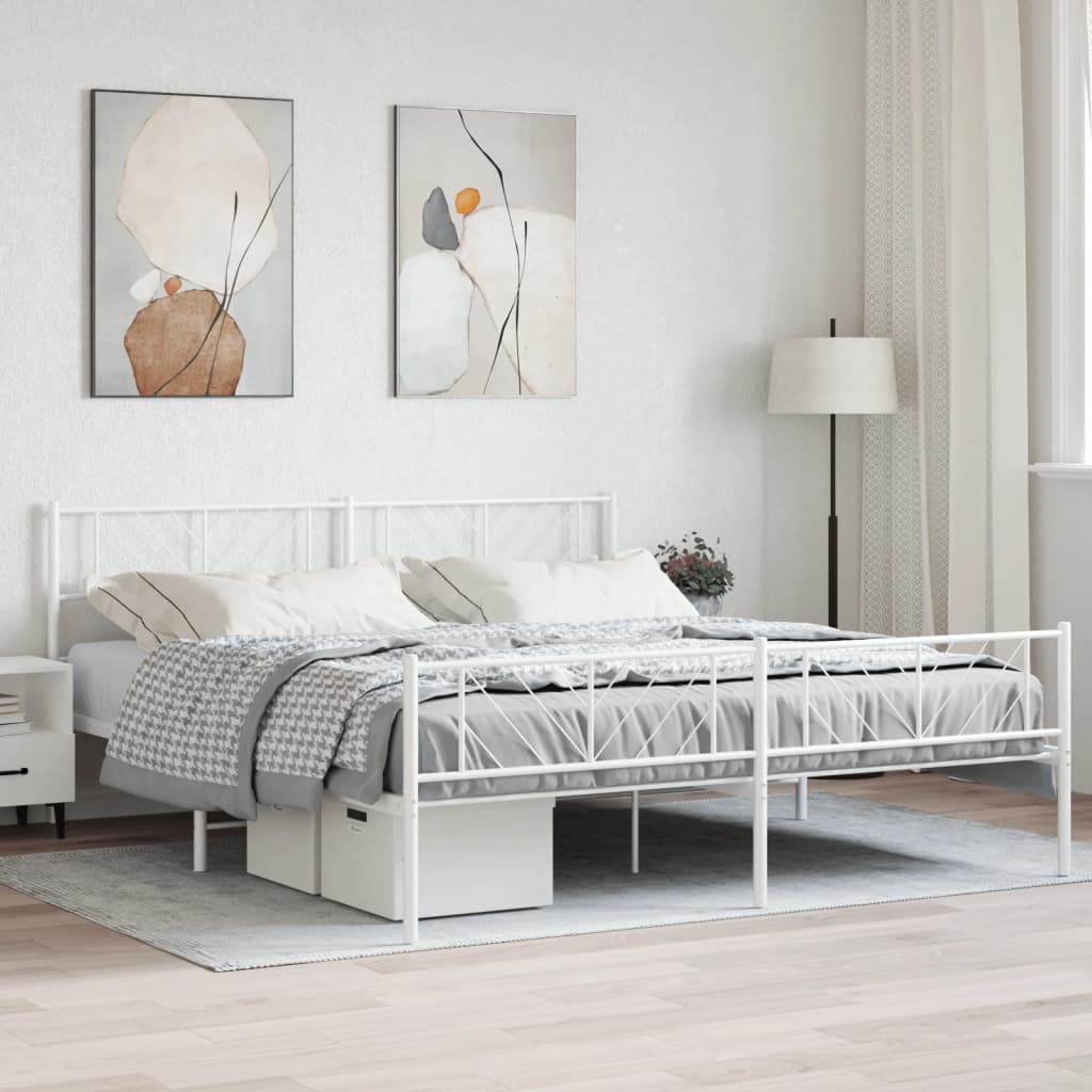 Sengeramme i metall med hode- og fotgavl hvit 193x203 cm