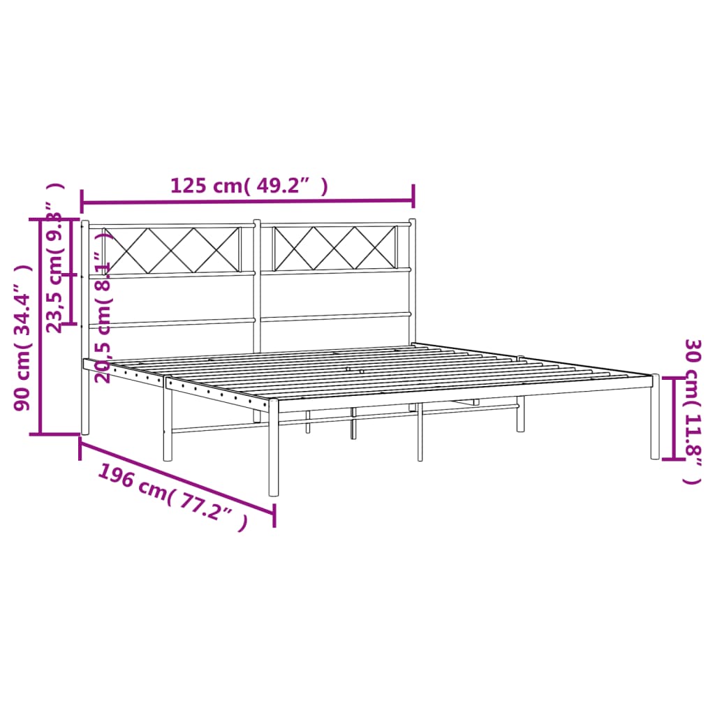 Sengeramme i metall med hodegavl svart 120x190 cm