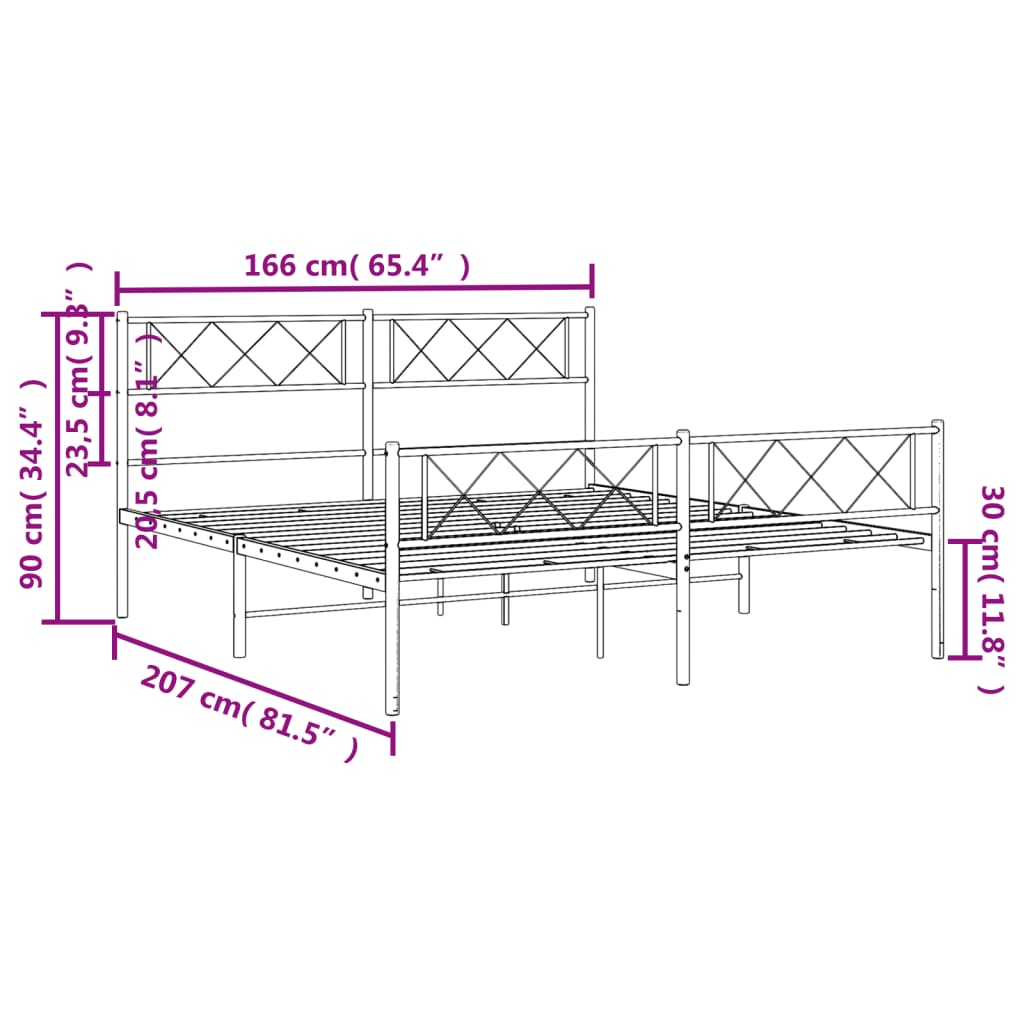 Sengeramme i metall uten madrass med fotgavl svart 160x200 cm