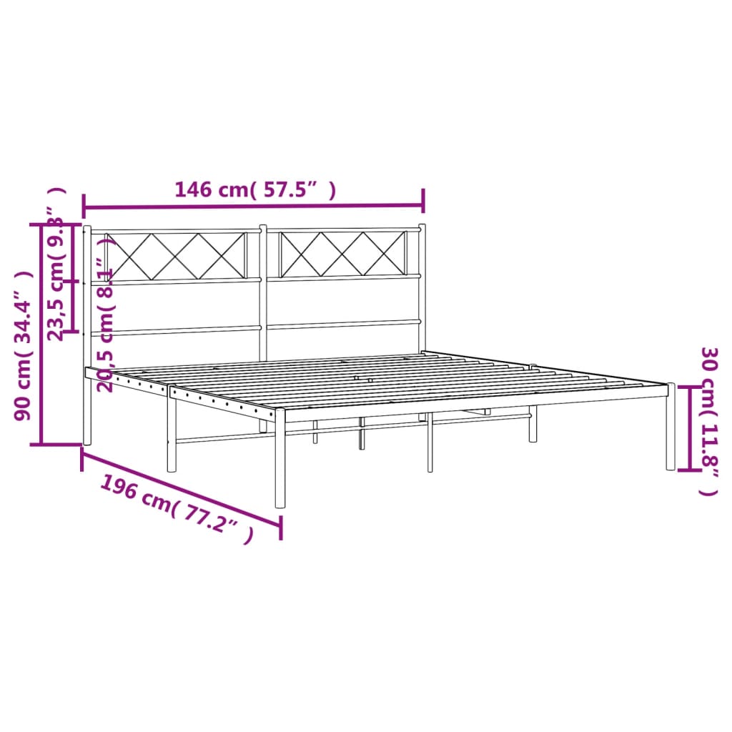 Sengeramme i metall med hodegavl hvit 140x190 cm