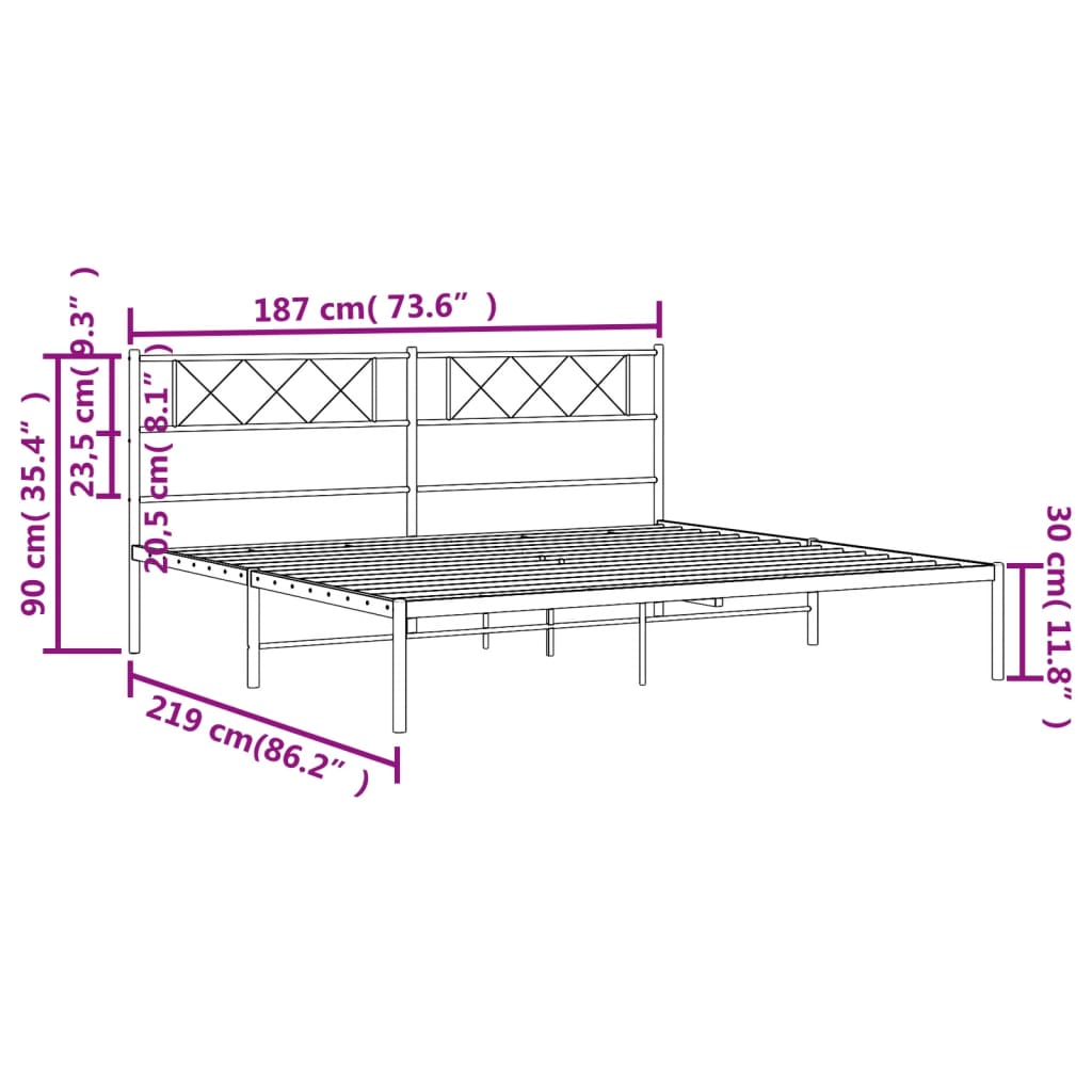 Sengeramme i metall med hodegavl hvit 183x213 cm