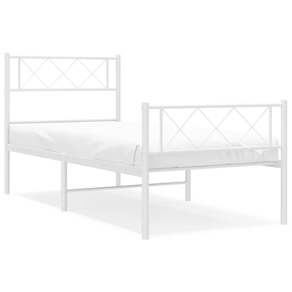 Sengeramme i metall med hode- og fotgavl hvit 100x190 cm