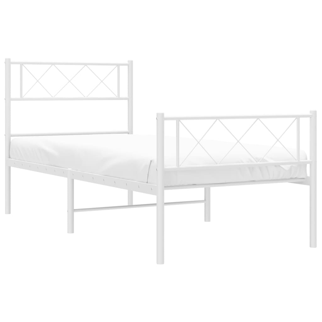 Sengeramme i metall med hode- og fotgavl hvit 107x203 cm
