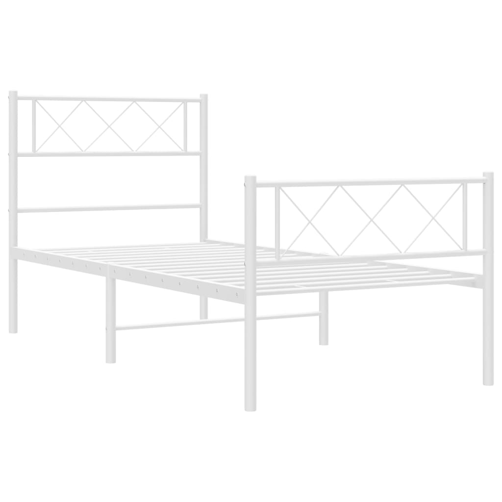 Sengeramme i metall med hode- og fotgavl hvit 107x203 cm