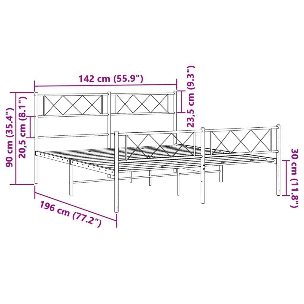 Sengeramme i metall med hode- og fotgavl hvit 135x190 cm