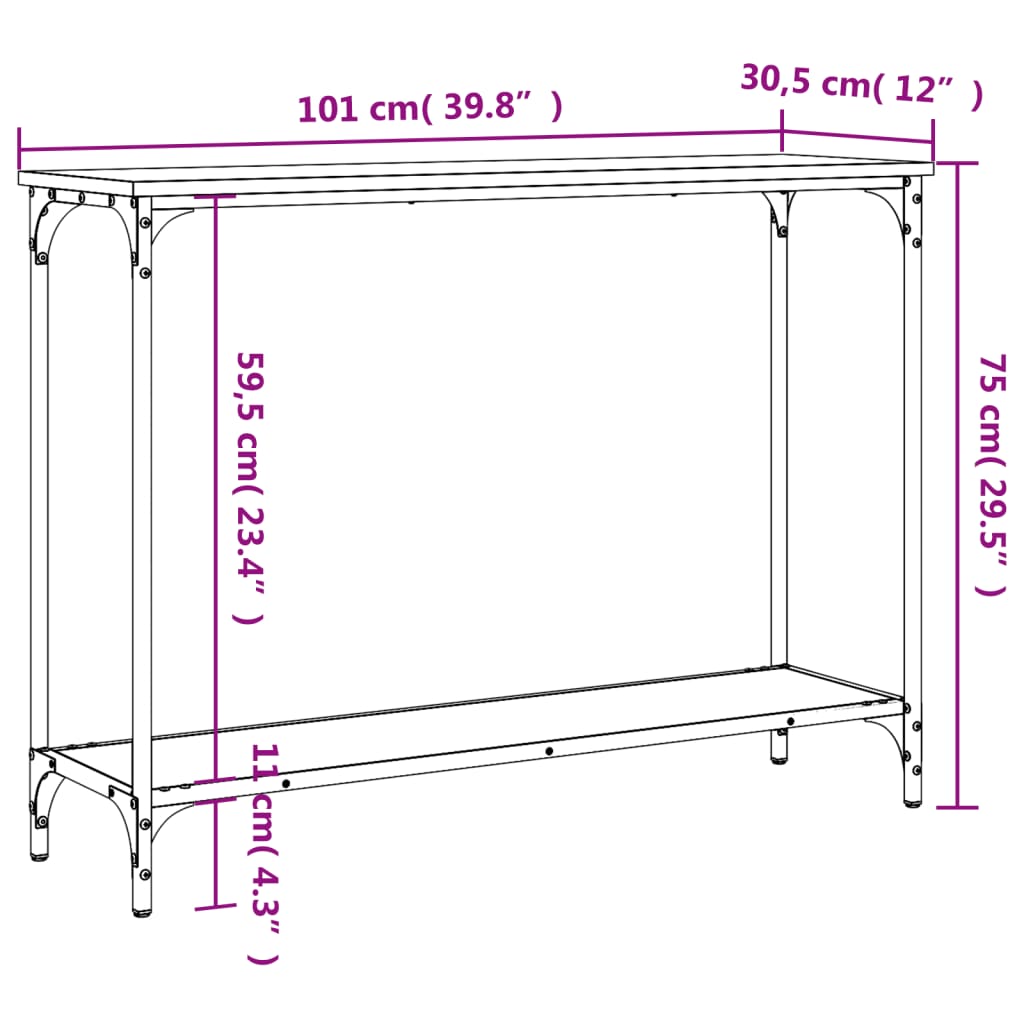 Konsollbord sonoma eik 101x30,5x75 cm konstruert tre