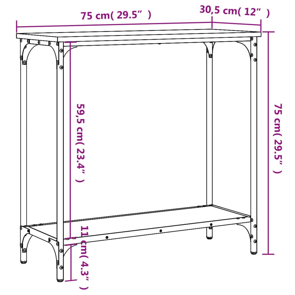 Konsollbord røkt eik 75x30,5x75 cm konstruert tre