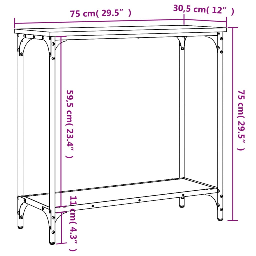 Konsollbord brun eik 75x30,5x75 cm konstruert tre