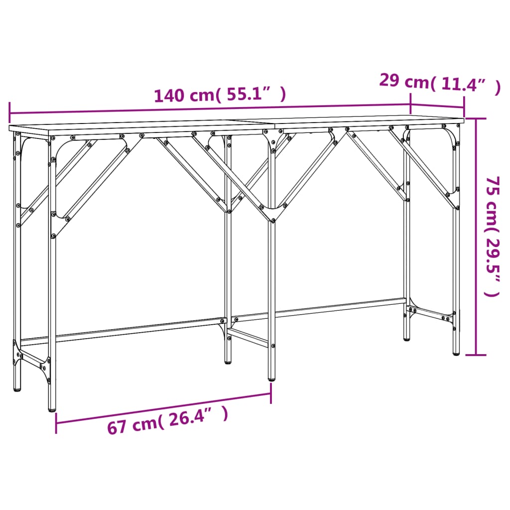 Konsollbord røkt eik 140x29x75 cm konstruert tre