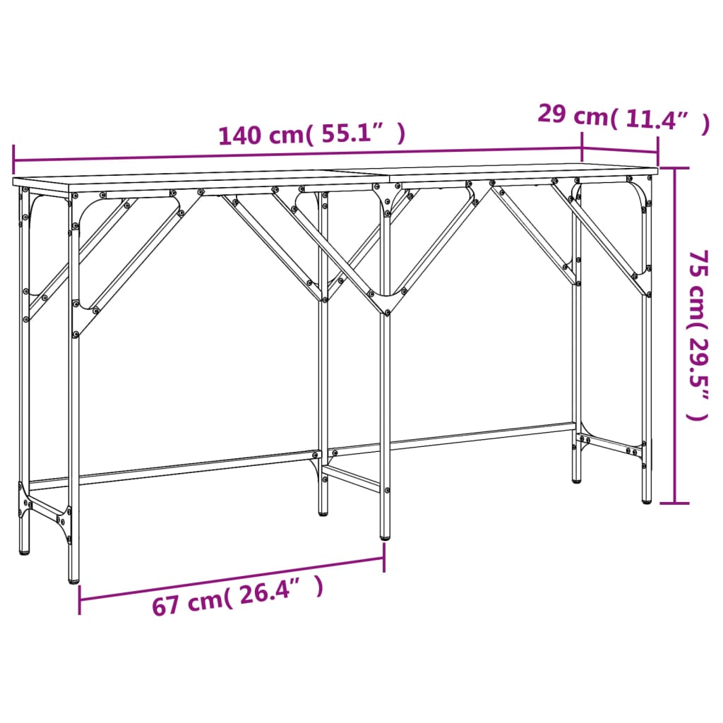 Konsollbord brun eik 140x29x75 cm konstruert tre