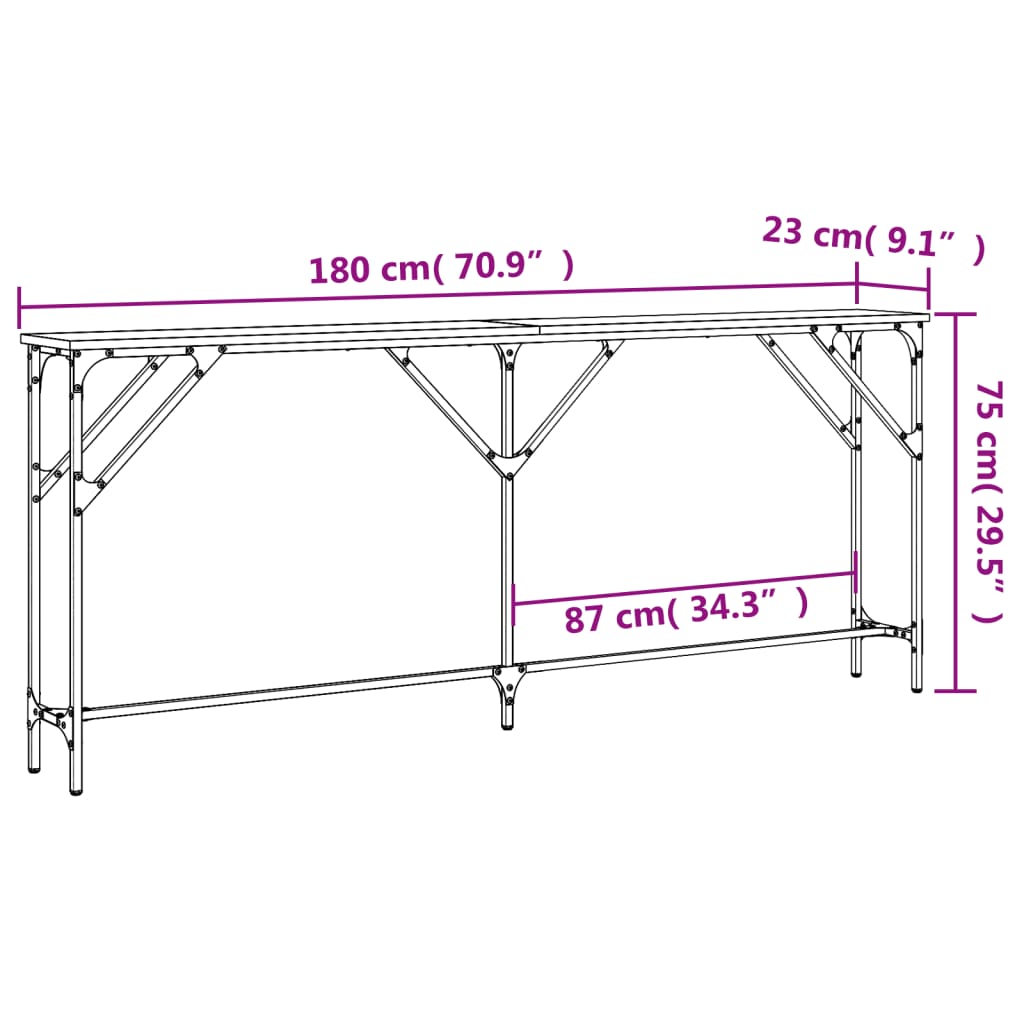 Konsollbord svart 180x23x75 cm konstruert tre