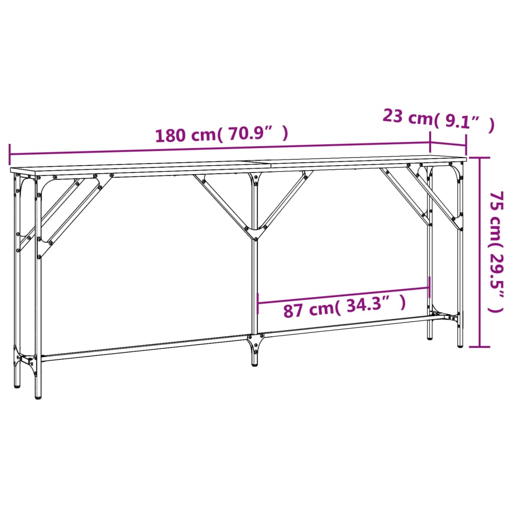 Konsollbord sonoma eik 180x23x75 cm konstruert tre