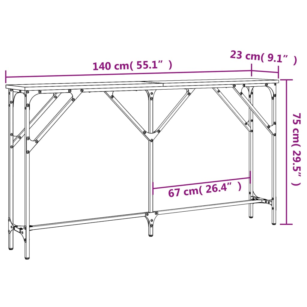 Konsollbord svart 140x23x75 cm konstruert tre