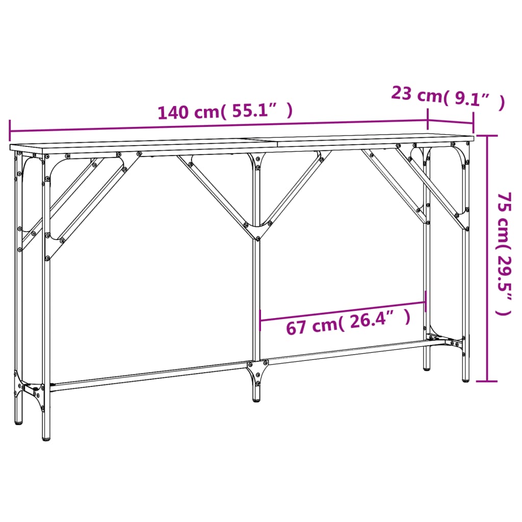 Konsollbord brun eik 140x23x75 cm konstruert tre