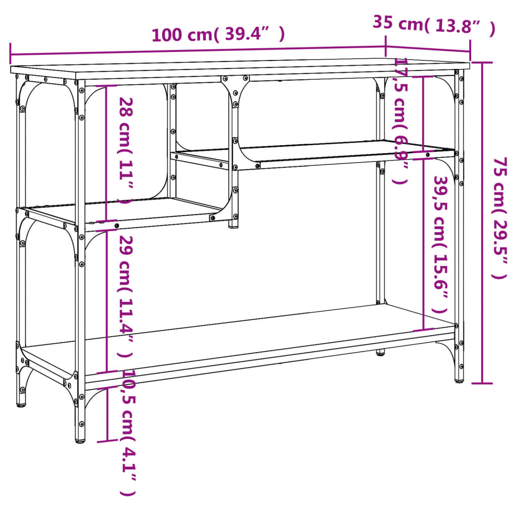 Konsollbord med hyller svart 100x35x75 cm