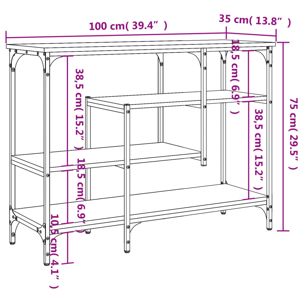 Konsollbord med hyller svart 100x35x75 cm