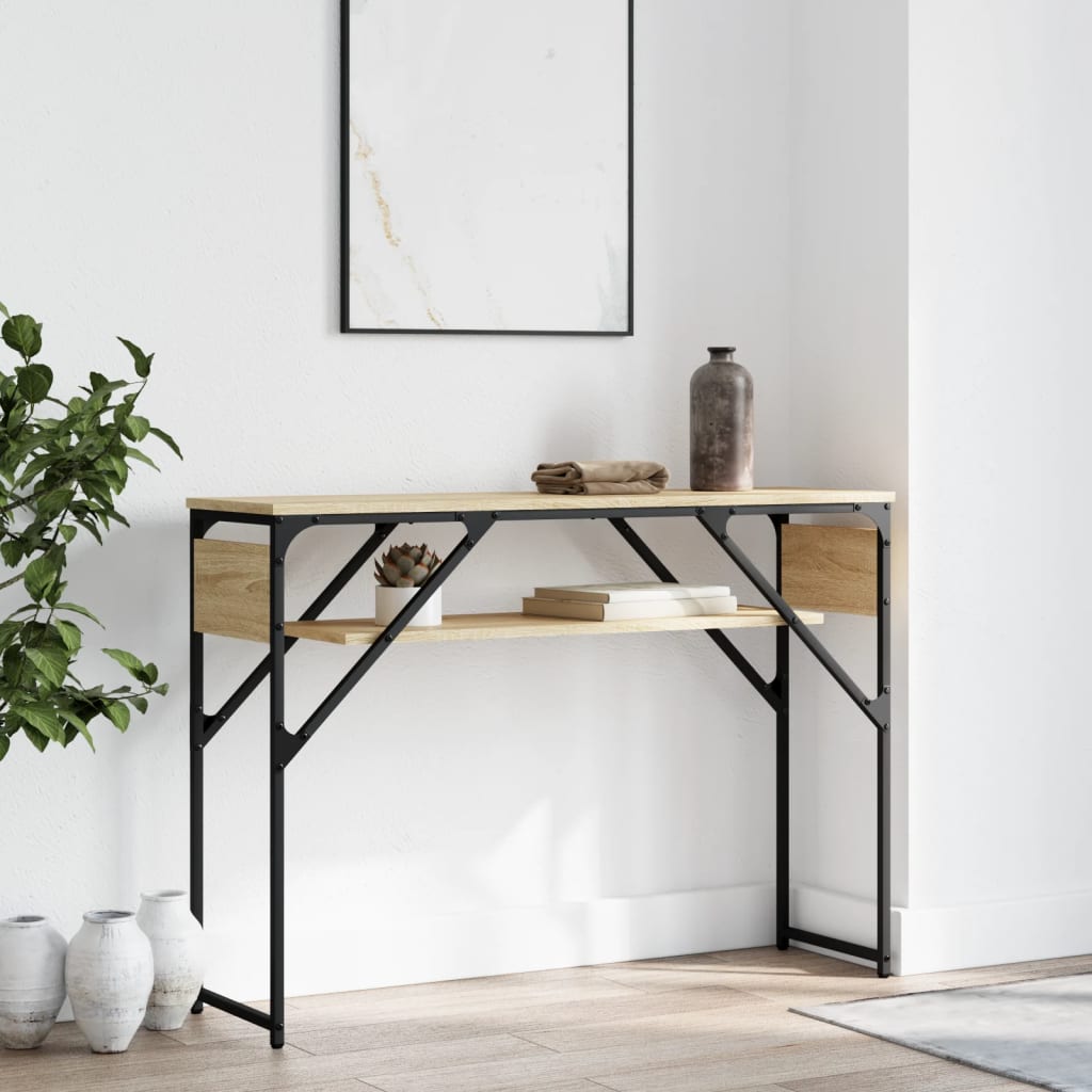 Konsollbord med hylle sonoma eik 105x30x75 cm konstruert tre