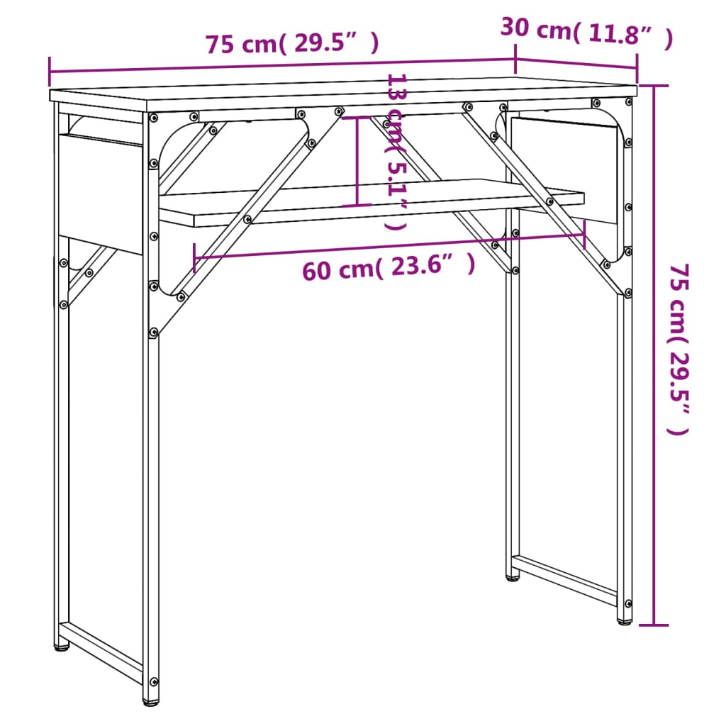 Konsollbord med hylle røkt eik 75x30x75 cm konstruert tre