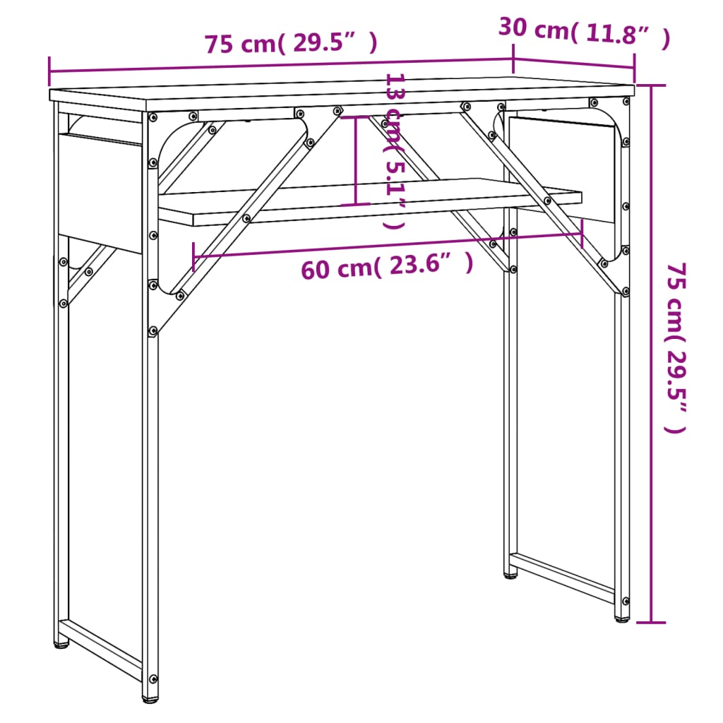 Konsollbord med hylle brun eik 75x30x75 cm konstruert tre