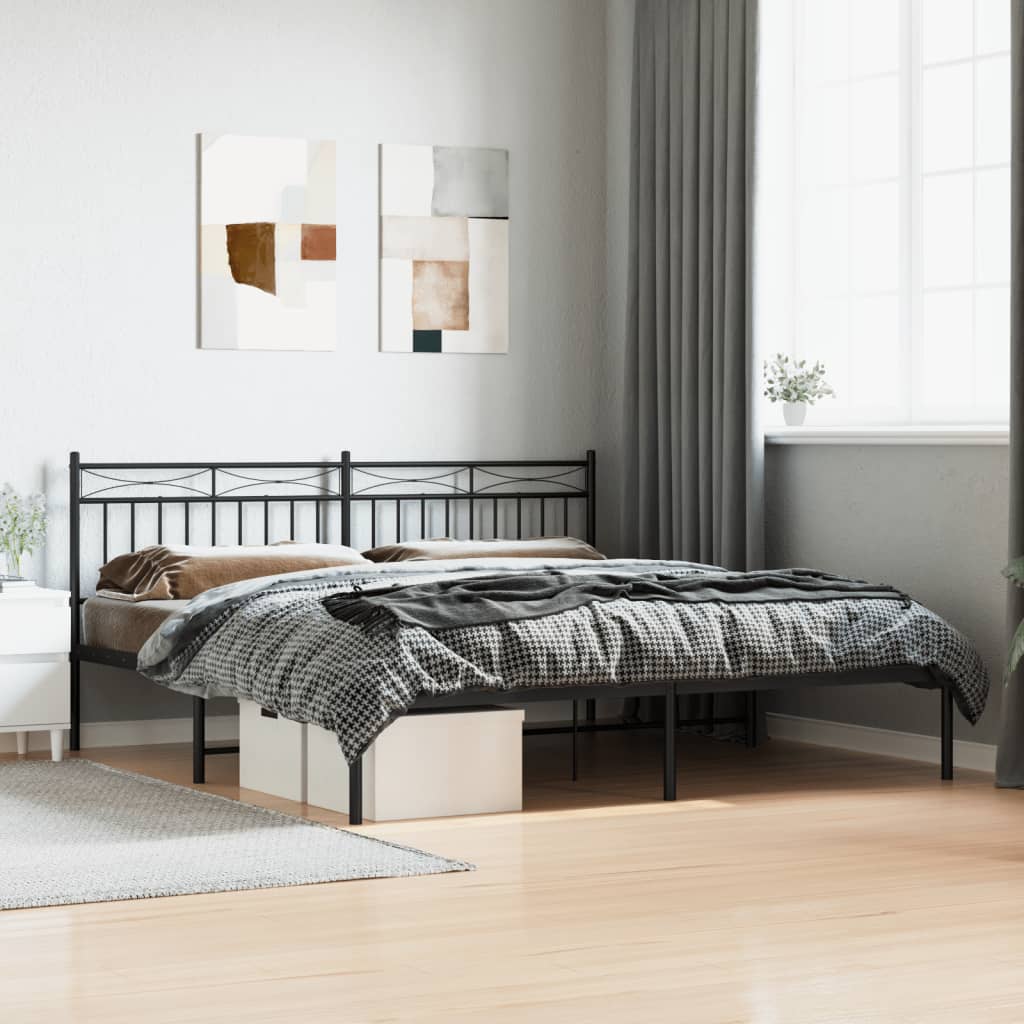 Sengeramme i metall med sengegavl svart 183x213 cm