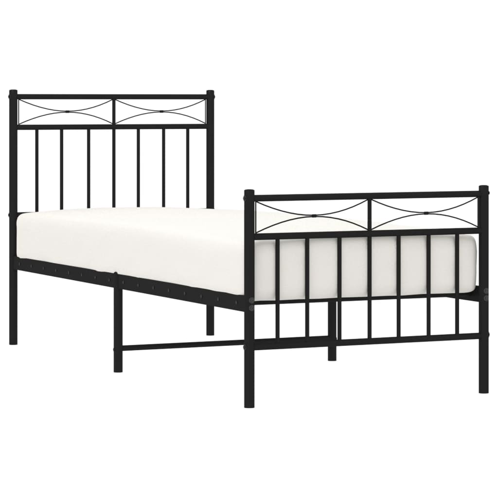Sengeramme i metall med hode- og fotgavl svart 75x190 cm