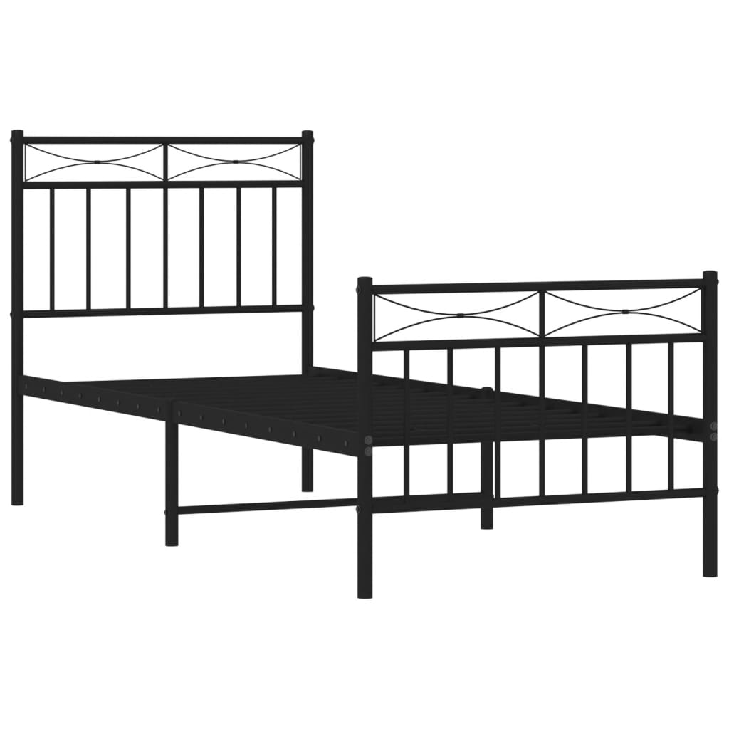Sengeramme i metall med hode- og fotgavl svart 75x190 cm