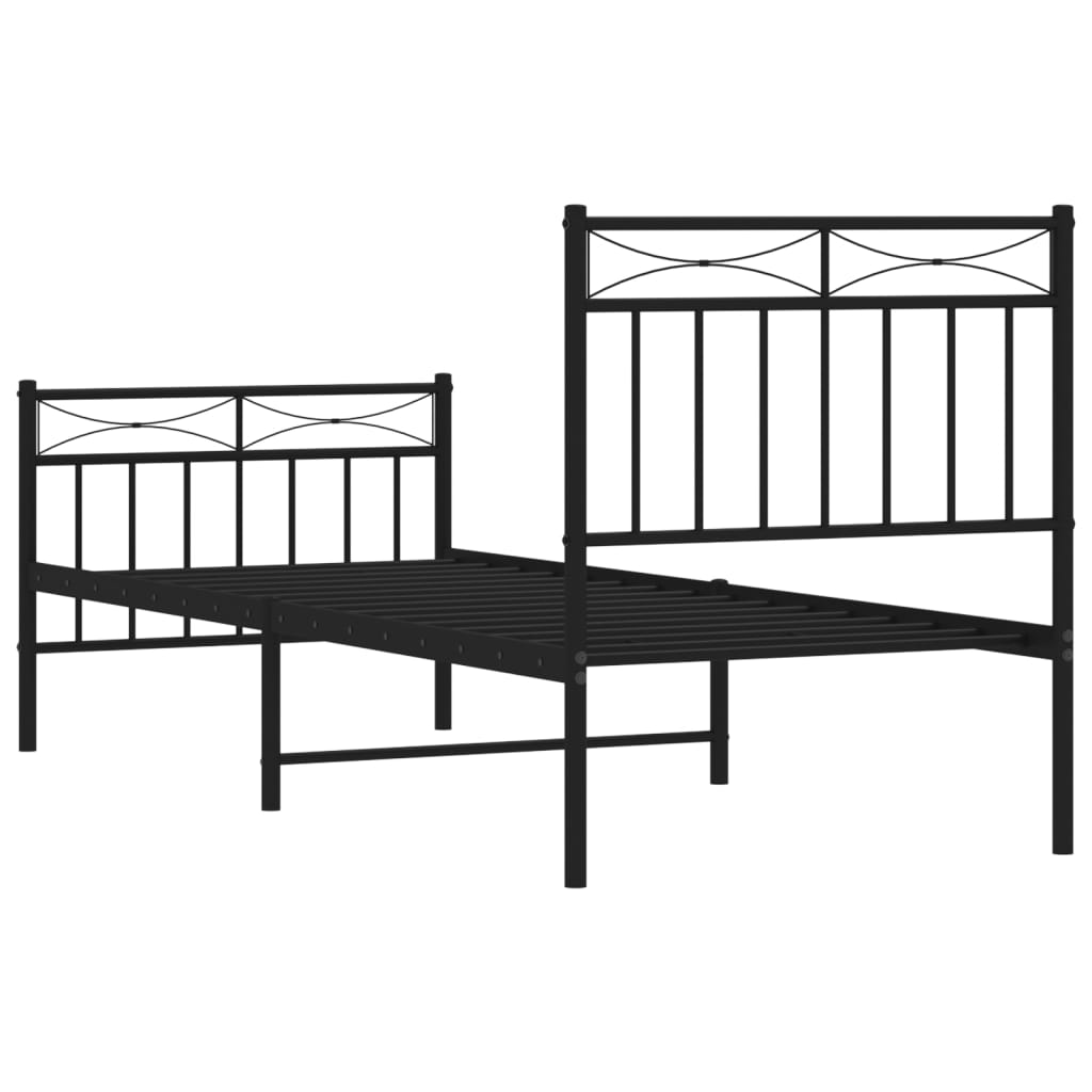 Sengeramme i metall med hode- og fotgavl svart 75x190 cm