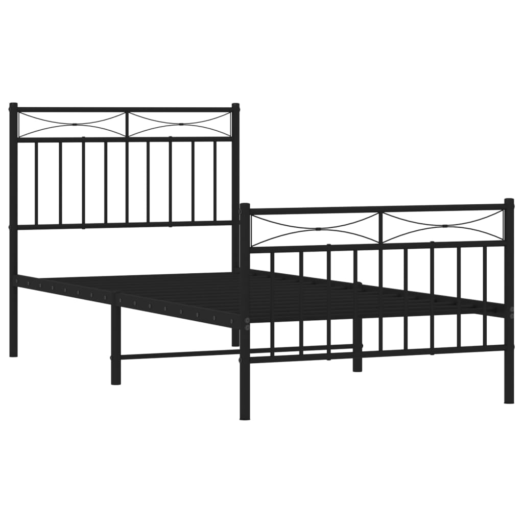 Sengeramme i metall med hode- og fotgavl svart 90x200 cm
