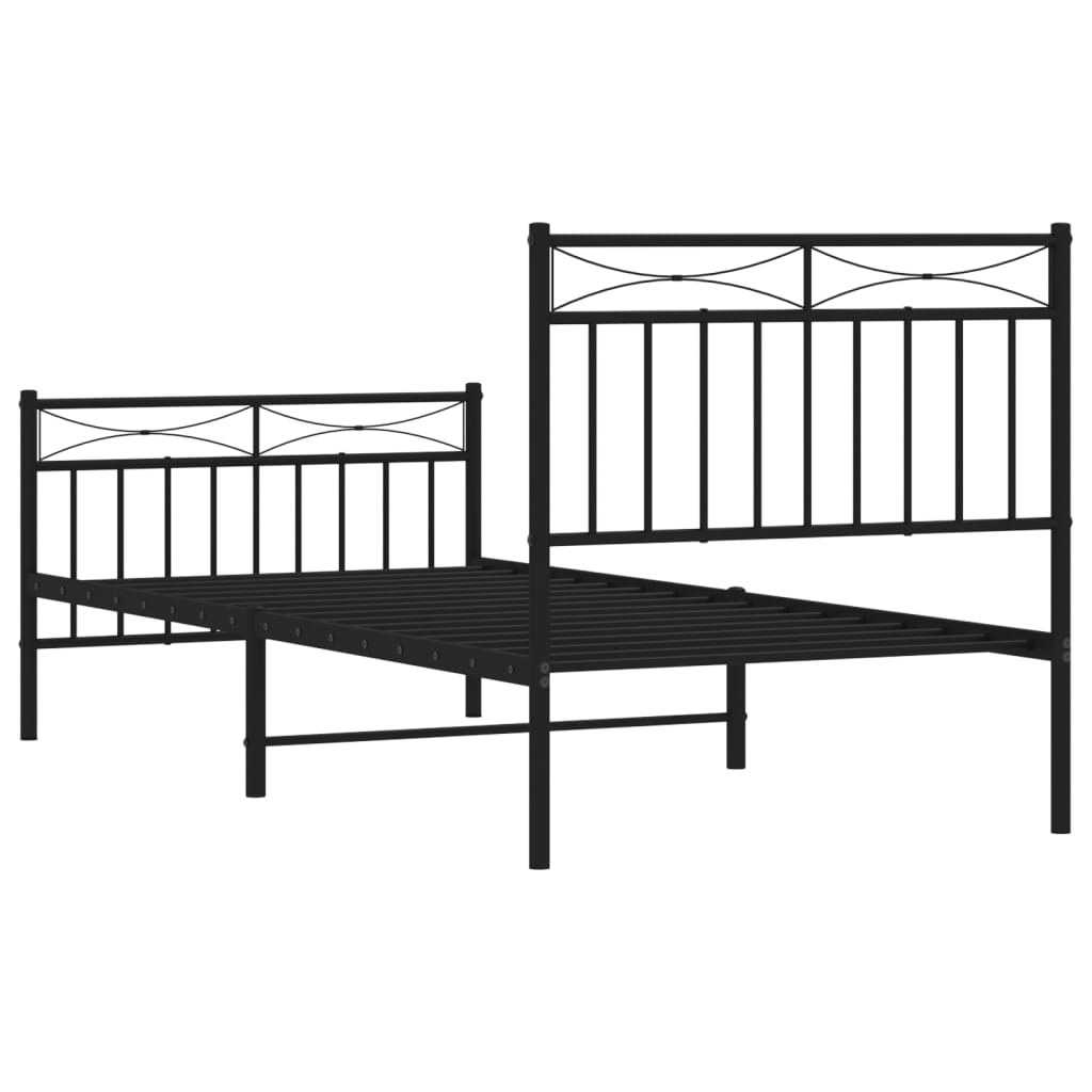 Sengeramme i metall med hode- og fotgavl svart 90x200 cm