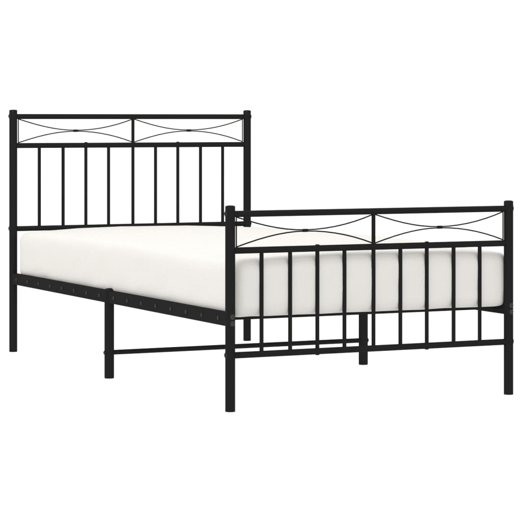 Sengeramme i metall med hode- og fotgavl svart 100x190 cm