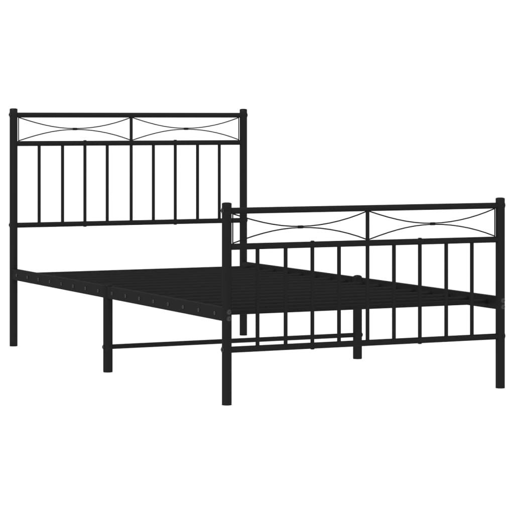Sengeramme i metall med hode- og fotgavl svart 100x190 cm