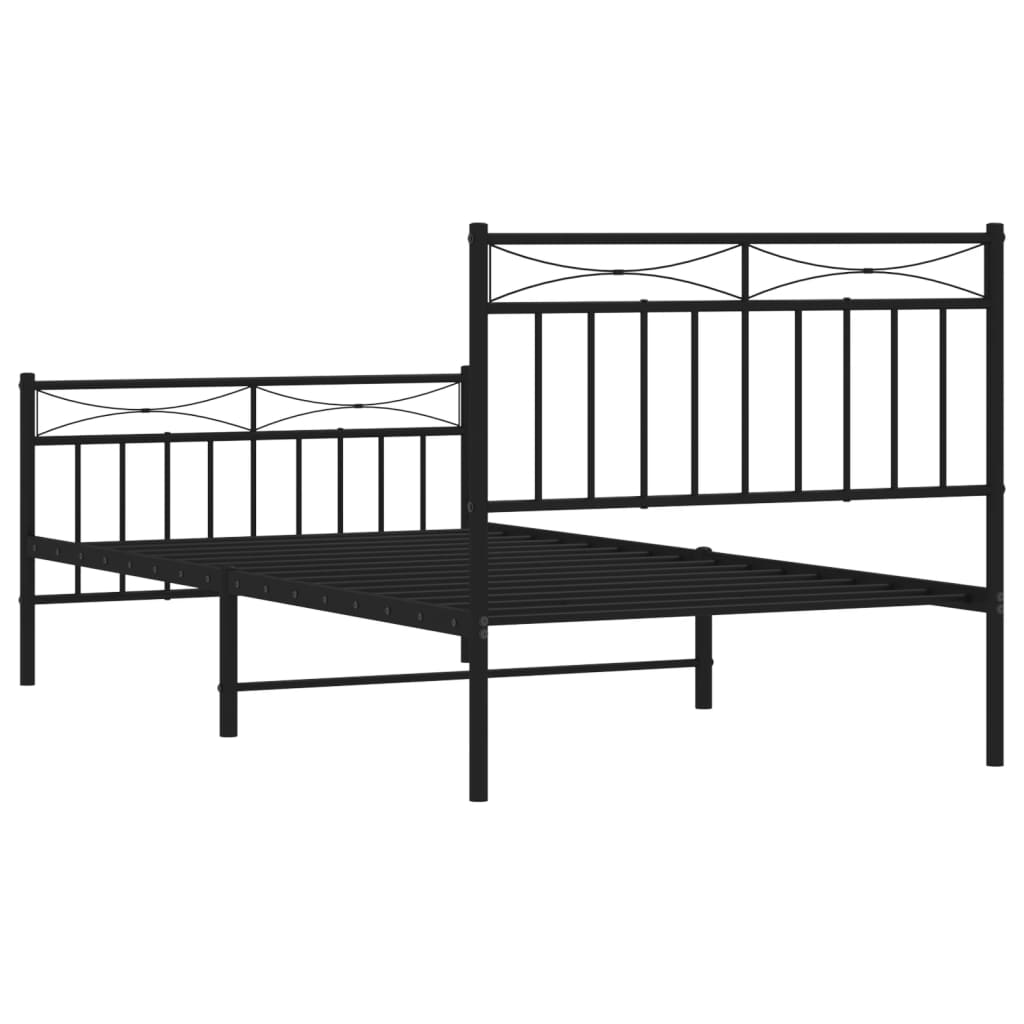 Sengeramme i metall med hode- og fotgavl svart 100x190 cm