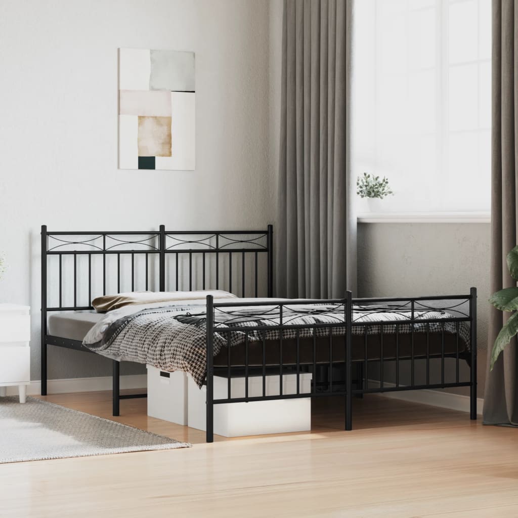 Sengeramme i metall med hode- og fotgavl svart 140x190 cm