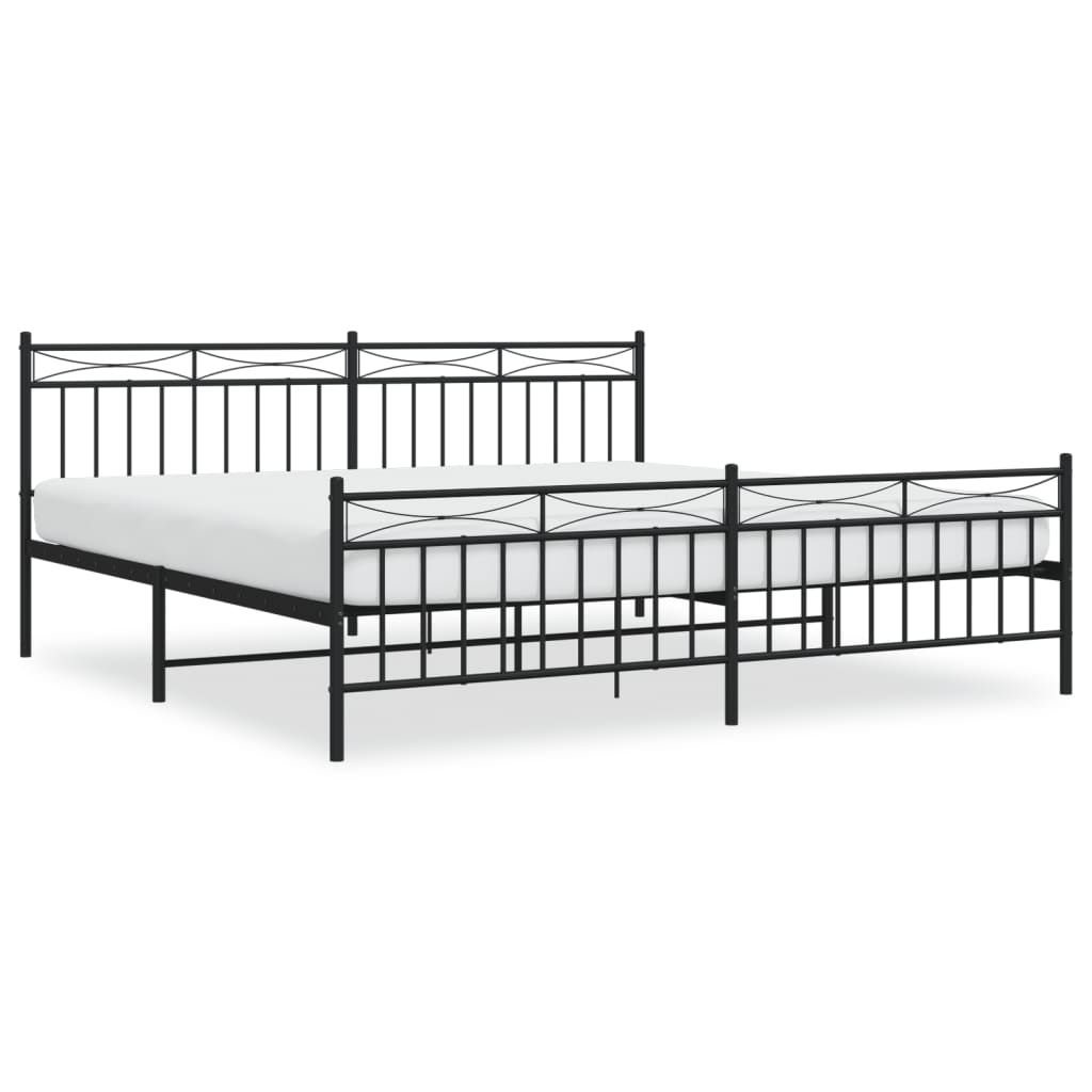 Sengeramme i metall med hode- og fotgavl svart 193x203 cm