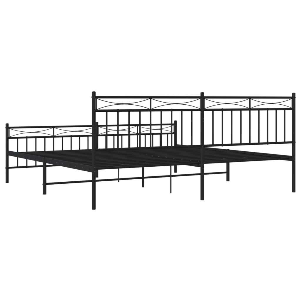 Sengeramme i metall med hode- og fotgavl svart 193x203 cm
